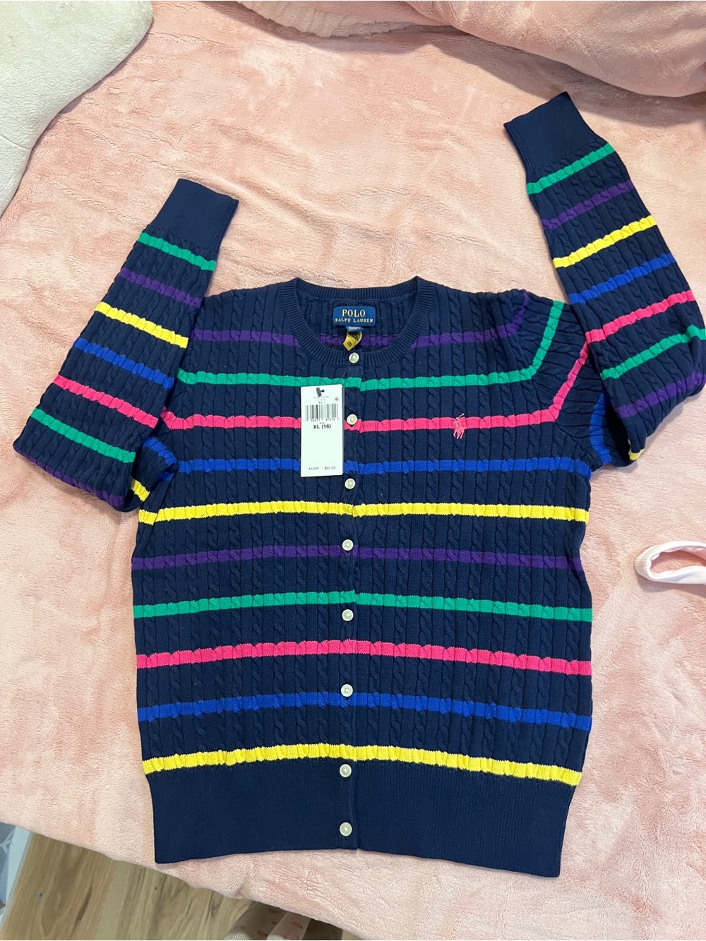 NWT Polo Ralph Lauren Girls Striped Cardigan Sweater XL